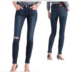 J Crew‎ Jeans Toothpick Skinny in Point Lake Blue 31 Distressed Raw Frayed Hem